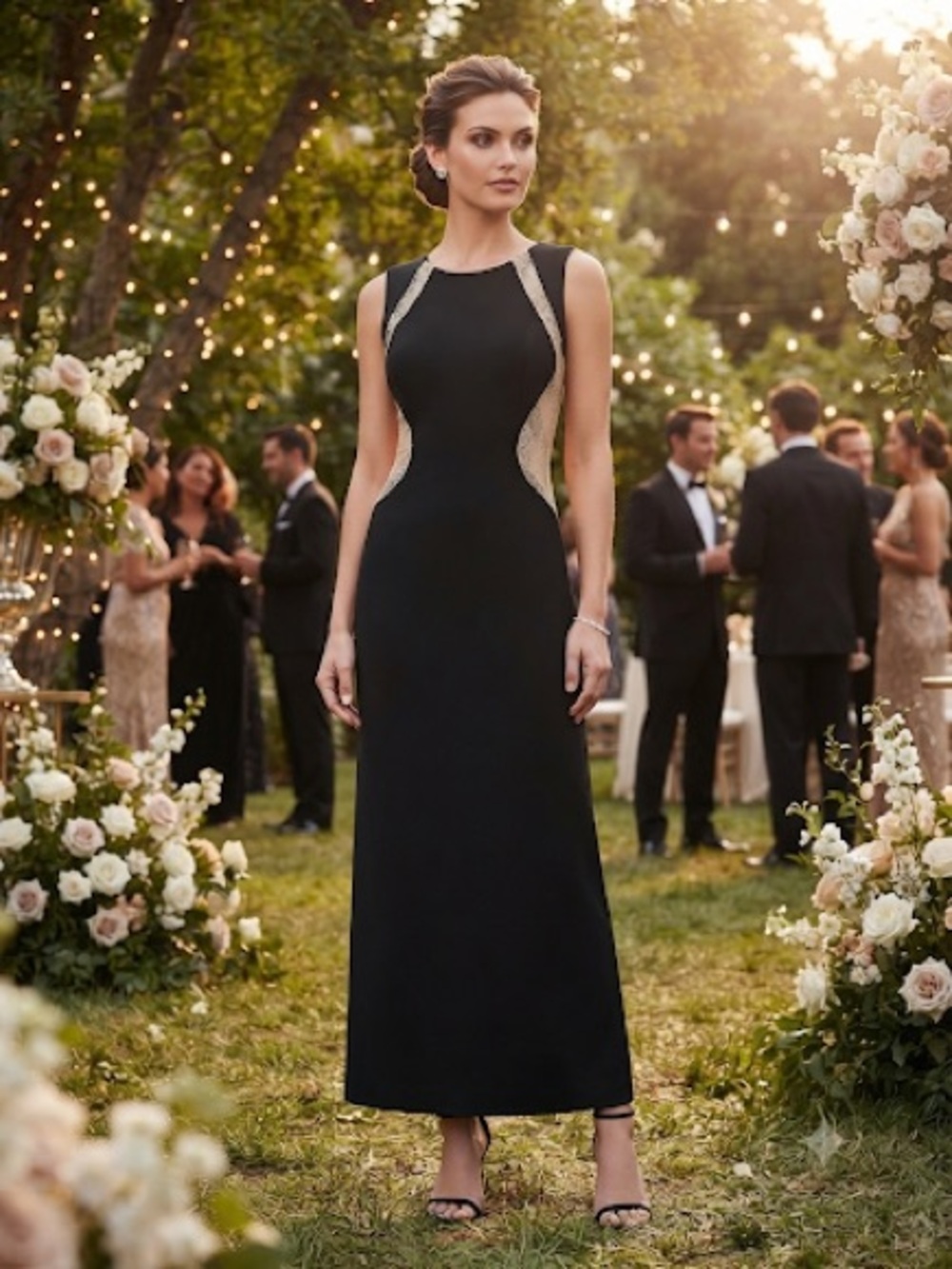 LLOVE Black Maxi Dress with Lace Trim S (#ab 146)